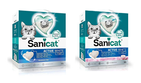 Sanicat Active White 2 Çeşit Karma Kokusuz ve Lotus Flower Topakalanan Kedi Kumu 10 Lt. X 2 Adet