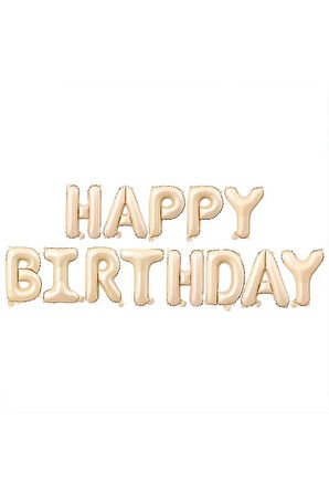 Happy Birthday Krem Renkli Folyo Balon 13'İnç (35 Cm)
