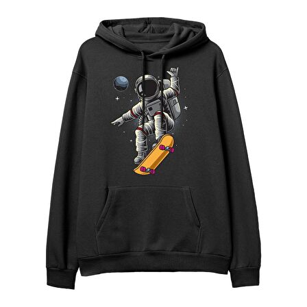 Astro-13  Baskılı Siyah Hoodie