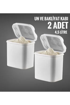 2 Li Un Ve Bakliyat Kabı 4,5 Litre Beyaz (MASAL SAKLAMA KABI BEYAZ)