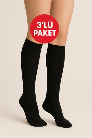 3'Lü Paket Opak & Parlak Görünmlü 80 Den Siyah Dizaltı Pantolon Çorap
