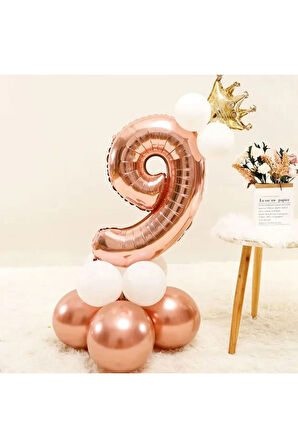 ROSE GOLD KRAL TAÇLI RAKAM FOLYO YAŞ BALON SET