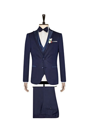 Yelekli Lacivert Slim Fit Damatlık Takım Elbise