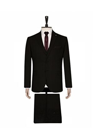 Süvari Yelekli Siyah Slim Fit Takım Elbise