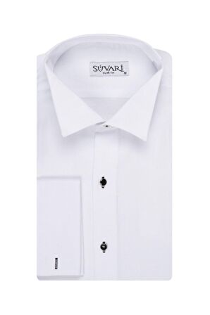 Süvari Erkek Beyaz Ata Yaka Slim Fit Gömlek