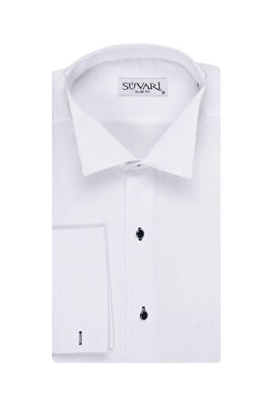 Süvari Erkek Beyaz Ata Yaka Slim Fit Gömlek