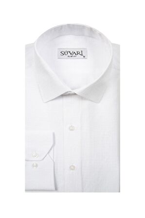 Süvari Slim Fit Armür Desenli Beyaz Erkek Gömlek