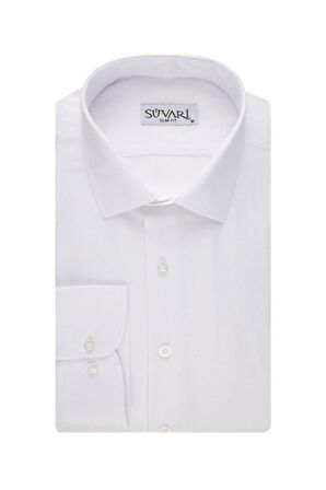 Süvari Slim Fit Armür Desenli Beyaz Erkek Gömlek