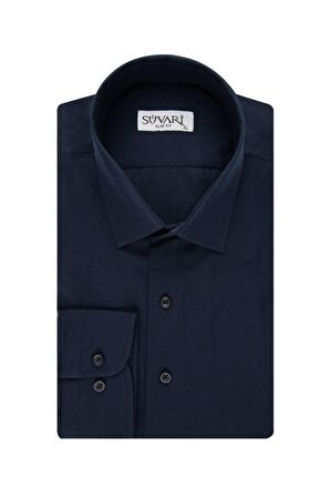 Süvari Slim Fit Lacivert Düz Erkek Gömlek