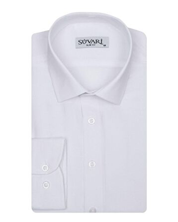 Süvari Slim Fit Armür Desenli Beyaz Erkek Gömlek