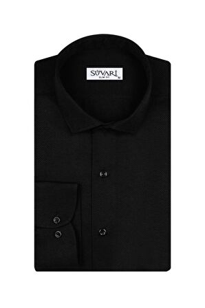 Süvari Slim Fit Armür Desenli Siyah Erkek Gömlek