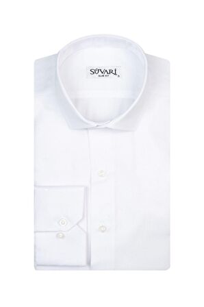 Süvari Slim Fit Armür Desenli Beyaz Erkek Gömlek
