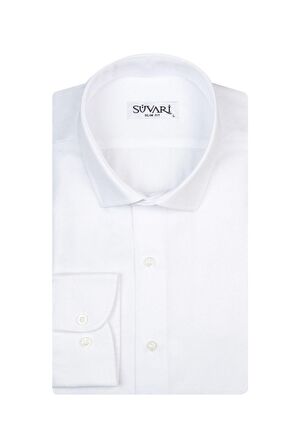 Süvari Slim Fit Armür Desenli Beyaz Erkek Gömlek