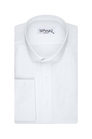 Süvari Slim Fit Armür Desenli Beyaz Erkek Gömlek