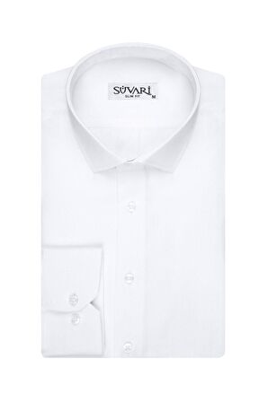 Süvari Armür Desenli Slim Fit Beyaz Erkek Gömlek
