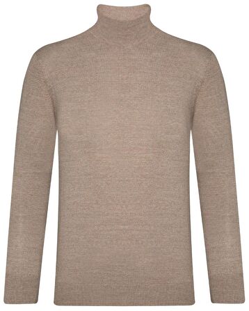 Süvari Yün Akrilik Düz Yarım Balıkçı Bej Erkek Triko