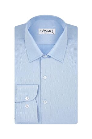 Süvari Slim Fit Armür Desenli Soluk Mavi Erkek Gömlek