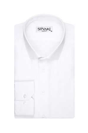 Süvari Armür Desenli Slim Fit Beyaz Erkek Gömlek