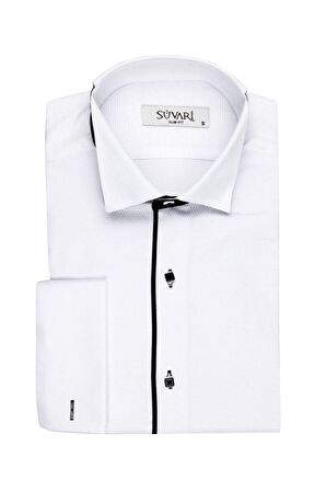 Süvari Ata Yaka Slim Fit Siyah Çizgili Erkek Gömlek