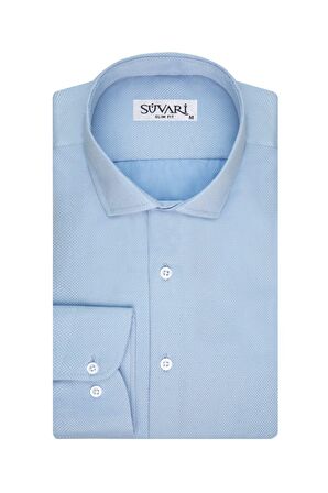 Süvari Slim Fit Armür Desenli Açık Mavi Erkek Gömlek