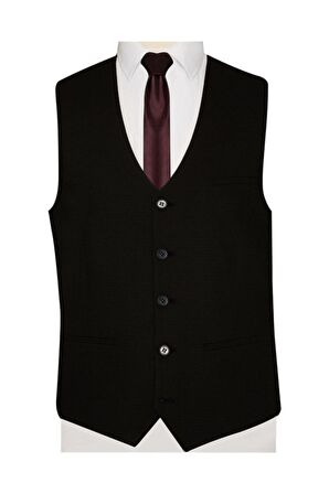 Süvari Yelekli Dar Kesim Siyah Desenli Takım Elbise