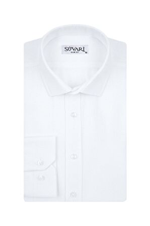 Süvari Slim Fit Armür Desenli Beyaz Erkek Gömlek