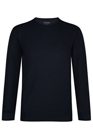 Süvari O Yaka Waffle Desenli Lacivert Sweatshirt