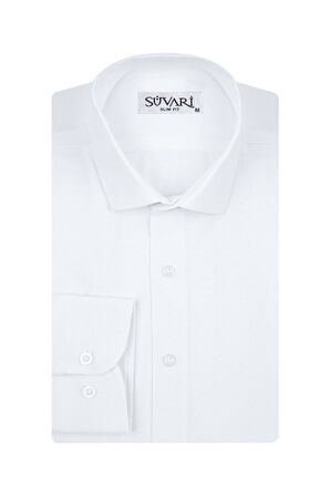 Süvari Slim Fit Filafil Beyaz Erkek Gömlek