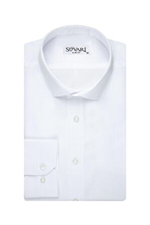 Süvari Slim Fit Armür Desenli Beyaz Erkek Gömlek