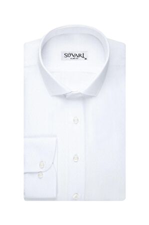 Süvari Slim Fit Armür Desenli Beyaz Erkek Gömlek