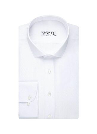 Süvari Slim Fit Armür Desenli Beyaz Erkek Gömlek