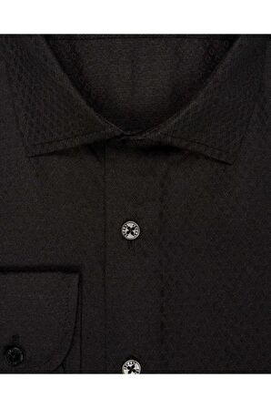 Süvari Slim Fit Armürlü Siyah Erkek Gömlek