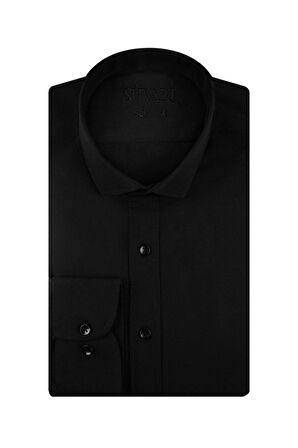 Süvari Slim Fit Düz Siyah Erkek Gömlek