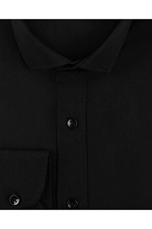 Süvari Slim Fit Düz Siyah Erkek Gömlek