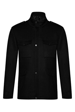 Süvari Slim Fit Hakim Yaka Kapaklı Cep Siyah Erkek