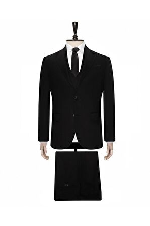 Süvari Yelekli Siyah Slim Fit Takım Elbise