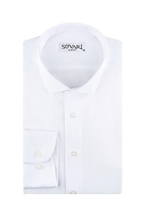 Süvari Erkek Slim Fit Armür Desenli Beyaz Gömlek