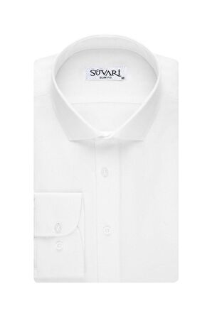 Süvari Slim Fit Armür Desenli Beyaz Erkek Gömlek