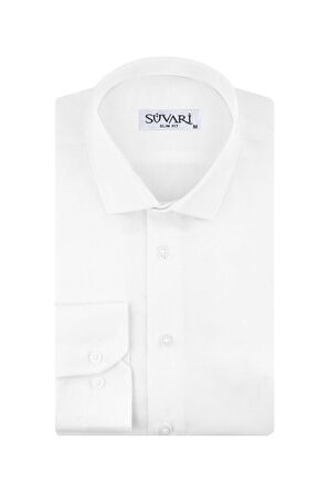 Süvari Slim Fit Armür Desenli Beyaz Erkek Gömlek
