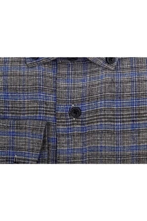Süvari Slim Fit Desenli Flanel Uzun Gri Erkek Gömlek