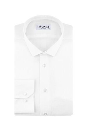 Süvari Slim Fit Armür Desenli Beyaz Erkek Gömlek