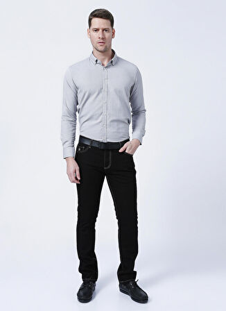 Süvari Slim Fit Armürlü Gri Erkek Gömlek