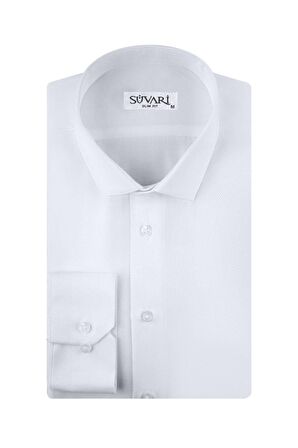 Süvari Slim Fit Armür Desenli Beyaz Erkek Gömlek