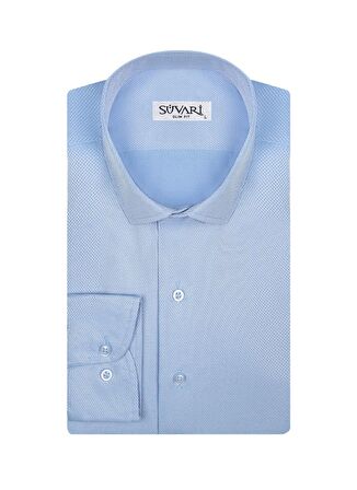 Süvari Slim Fit Klasik Yaka Armürlü Mavi Erkek Gömlek GM2024700278