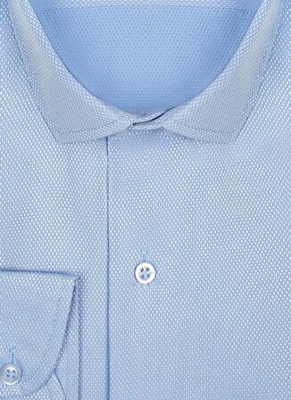 Süvari Slim Fit Klasik Yaka Armürlü Mavi Erkek Gömlek GM2024700278