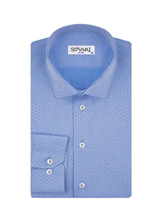 Süvari Slim Fit Armür Desenli Mavi Erkek Gömlek
