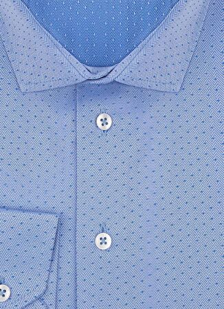 Süvari Slim Fit Armür Desenli Mavi Erkek Gömlek