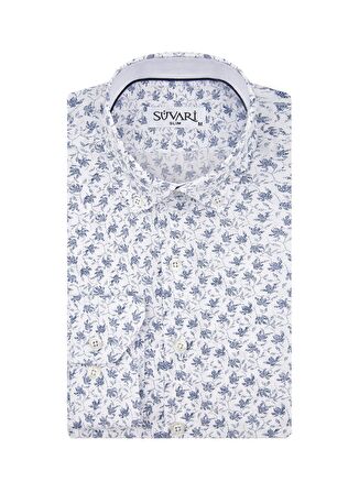 Süvari Slim Fit Baskılı Uzun Kol Lacivert Erkek Gömlek