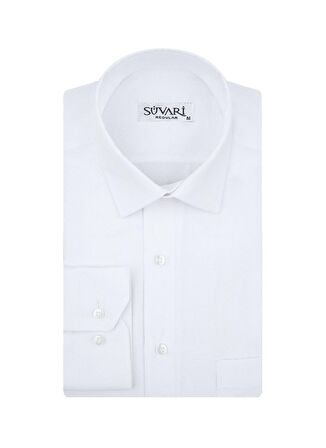 Süvari GM2025000183 Klasik Yaka  Regular Fit Armürlü Beyaz Erkek Gömlek