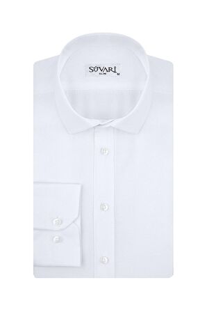 Süvari Slim Fit Armür Desenli Beyaz Erkek Gömlek